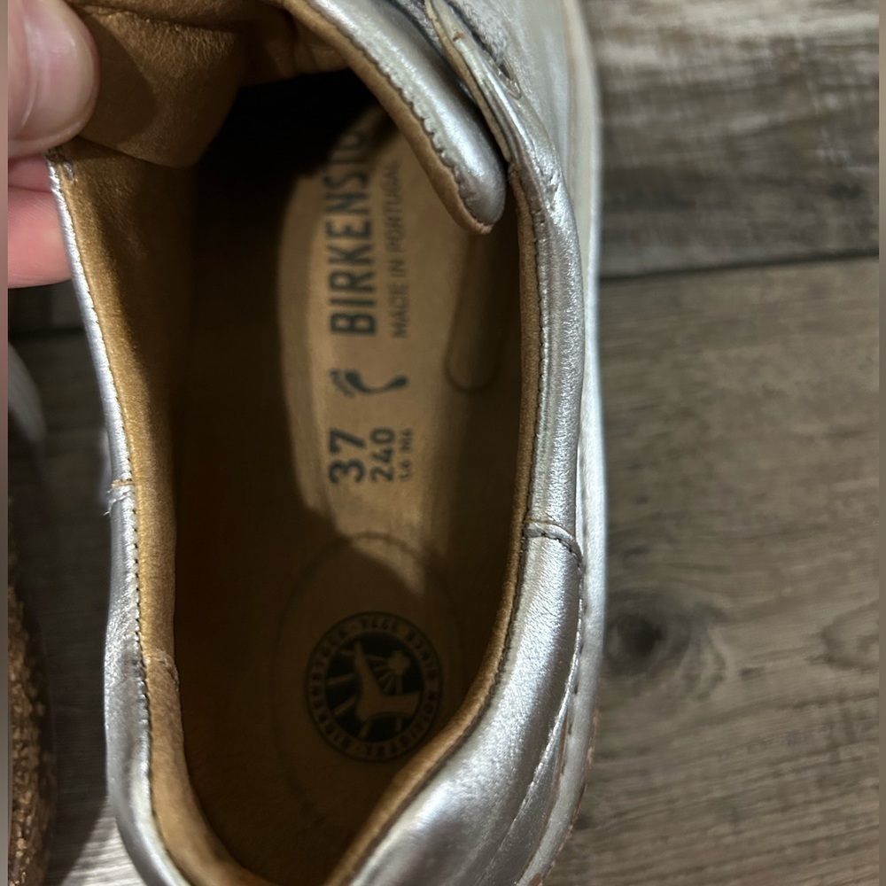 Birkenstock Lace Up Metallic Silver Sam Diego cork Sneakers - Picture 3 of 9